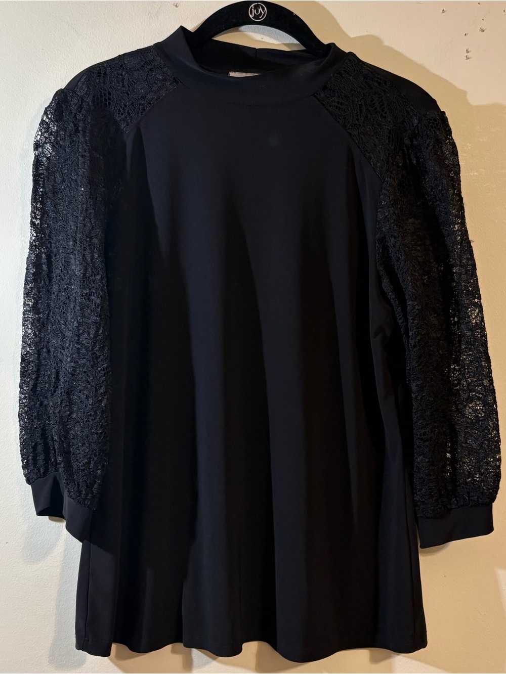 Emma & Olive blouse women’s medium Black Lace Sleeve high neckline top